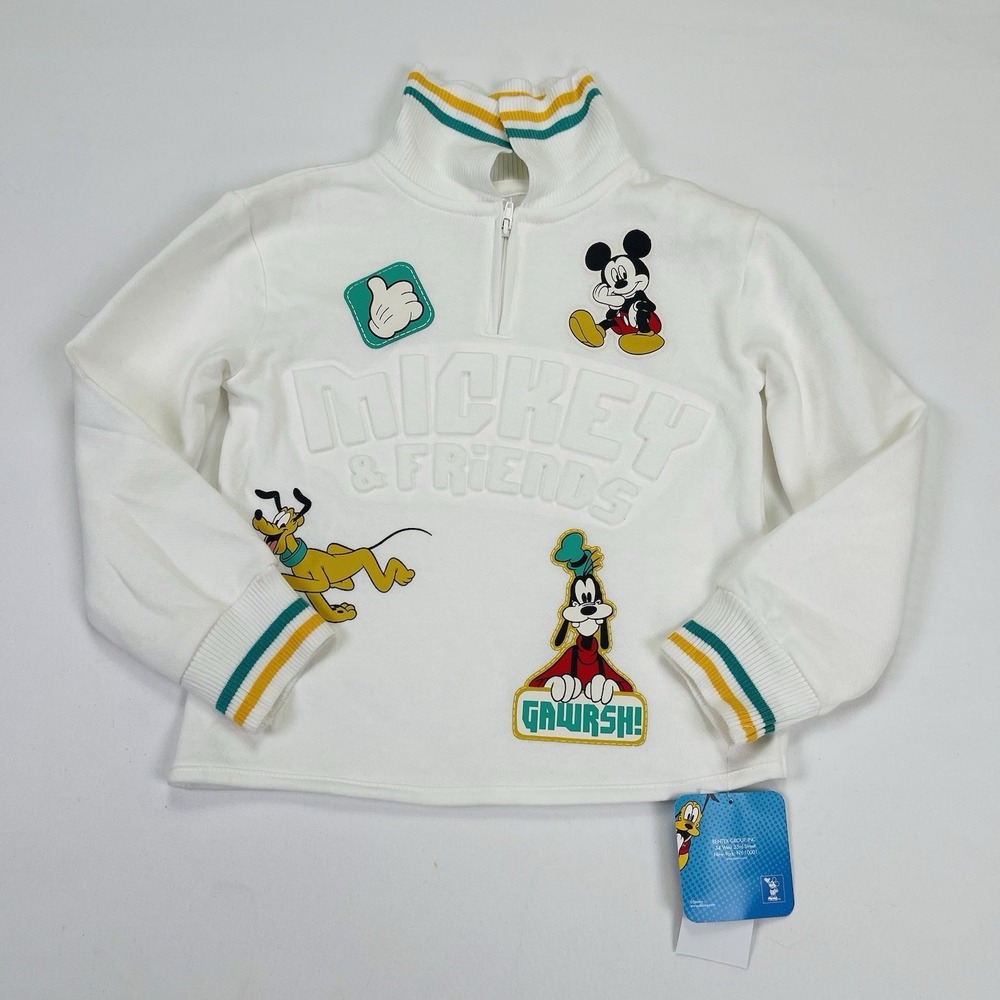 Mickey Mouse & Friends white quarter-zip fleece pullover top Sweatshirt New 4T - Picture 7 of 14